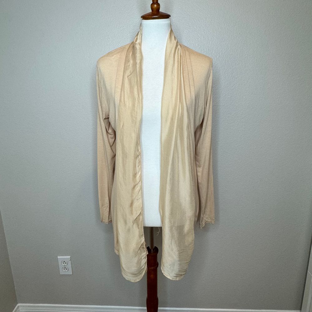 MEO MELI Silk Blend Open Front Cardigan One Size‎ Beige Made in Italy Luxury